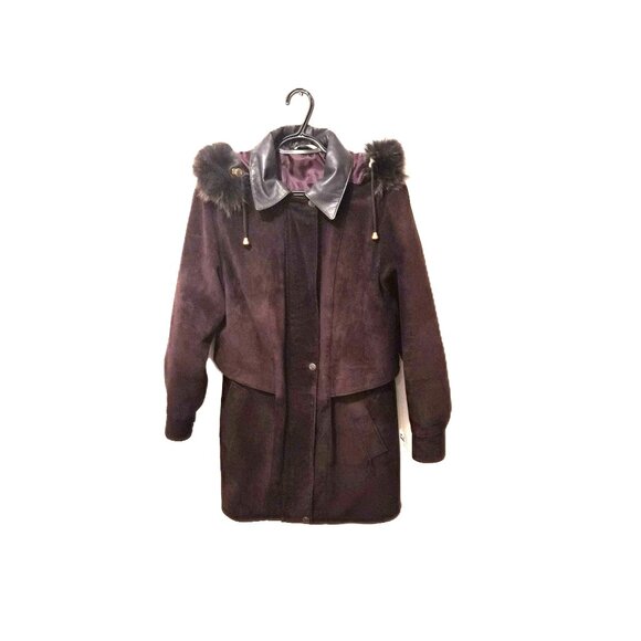 VTG Hide House Collection Eggplant Suede Parka Coat XS (Fits M) Canada NWT Y2K - Picture 2 of 14